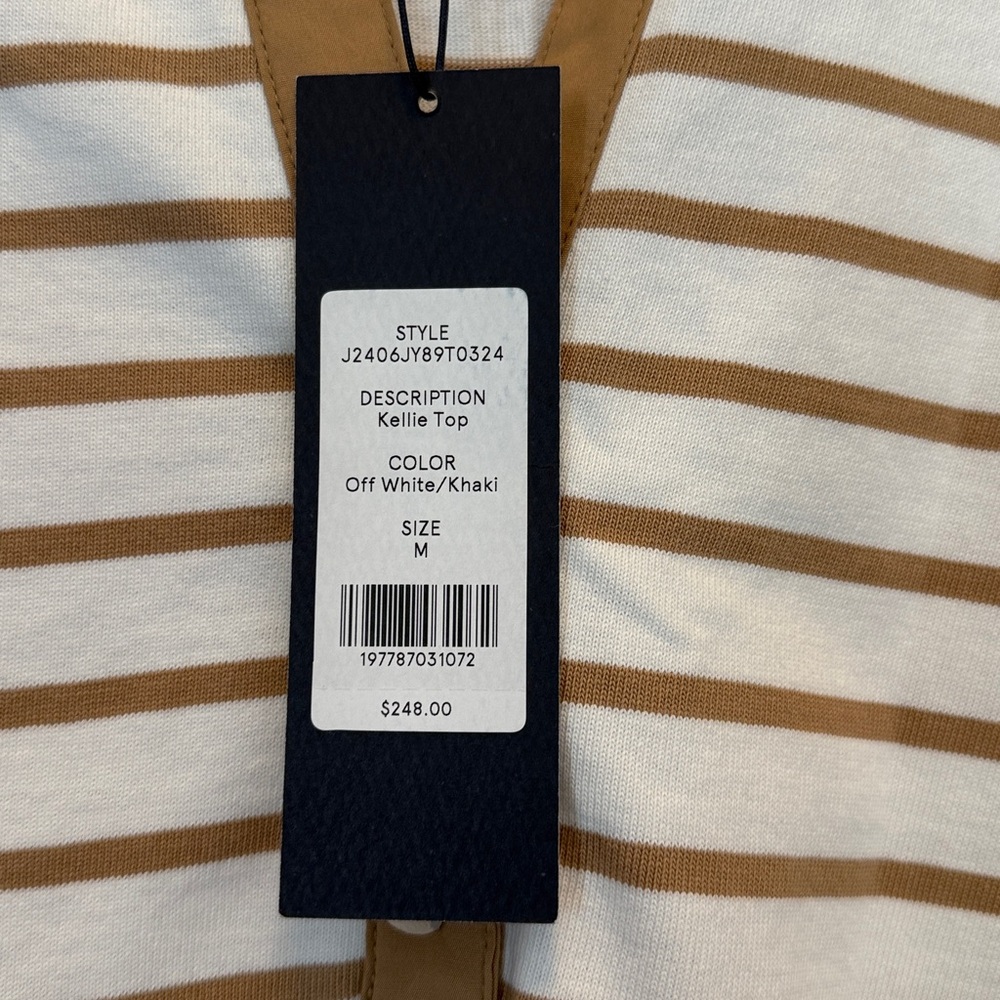 Veronica Beard Tan and White Striped Blouse, NWT - Picture 4 of 4